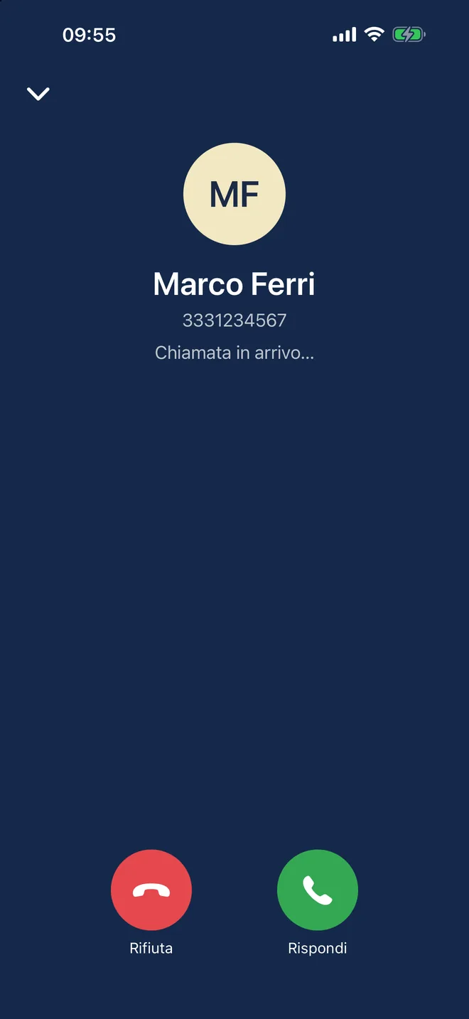 Una chiamata in arrivo sull'app Segri